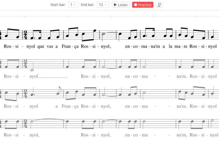 Captura de pantalla del prototipo TROMPA para Cantantes de Coro
